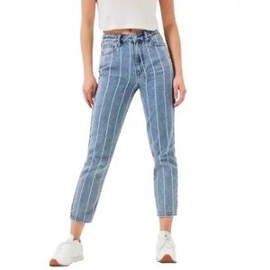 PacSun Window Pane White Striped Cropped Pockets Casual Cotton Denim Mom Jeans